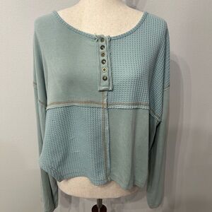 POL Sage Green Textured Button-Up Sweatshirt